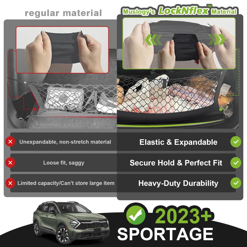Muslogy Envelope Style Trunk Cargo Net Compatible with 2023 2024 2025 2026 Kia Sportage Accessories Stretchable Cargo Organizer Upgraded Mesh Storage Luggage Net with Metal Hooks - Image 4